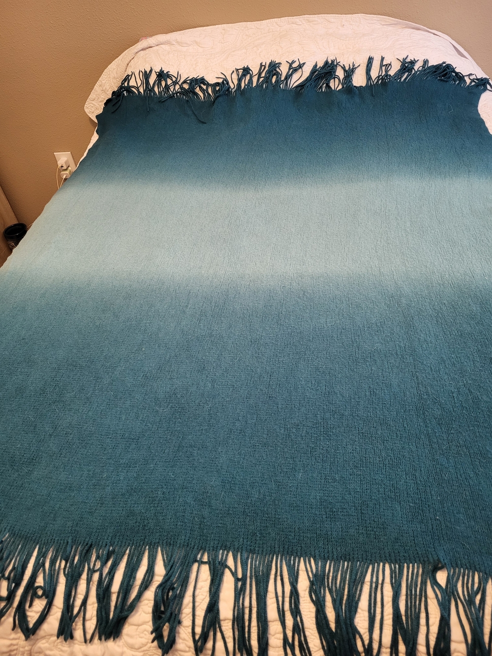 West Elm Teal Ombre fringed throw blanket Great condition
